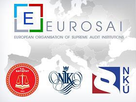 Logo EUROSAI, NOK Turcji, Polski i Czechy w tle mapa Europy
