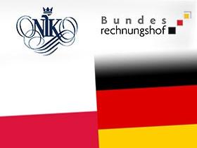 Logo NIK i Bundesrechnungshof poniżej flaga Polski i Niemiec