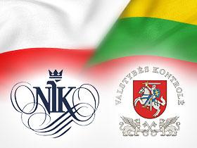 Flagi Polski i Litwy, poniżej logo NIK i NOK Litwy