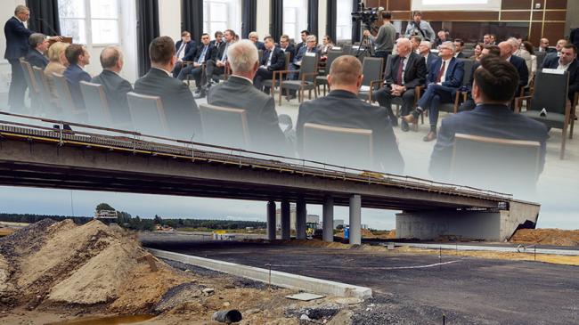 Zdjęcie z debaty w NIK poniżej opuszczona budowa wiaduktu nad drogą