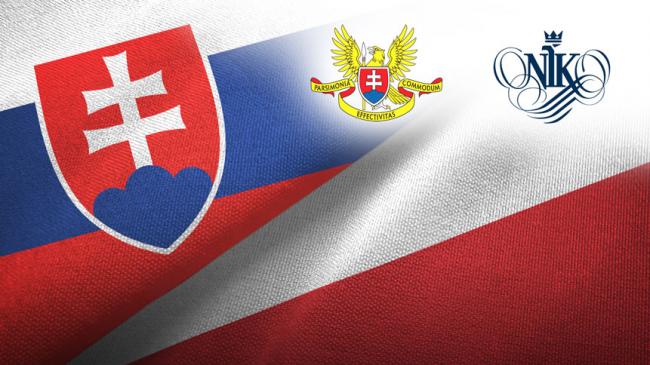 Logo NOK Słowacji i NIK w tle flagi Słowacji i Polski