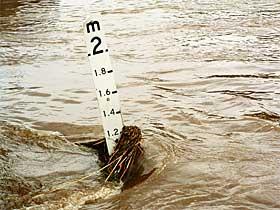 Wskaźnik poziomu wody w rzece o wysokim poziomie wody