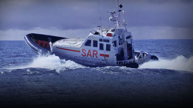 Motorboat of the Polish SAR on the sea