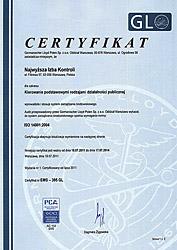 Certyfikat ISO 14001:2004 dla Systemu Zarządzania Środowiskowego NIK