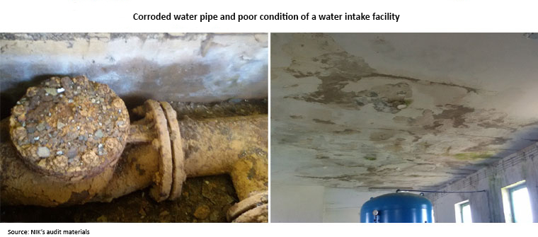 Corroded water pipe and poor condition of a water intake facility